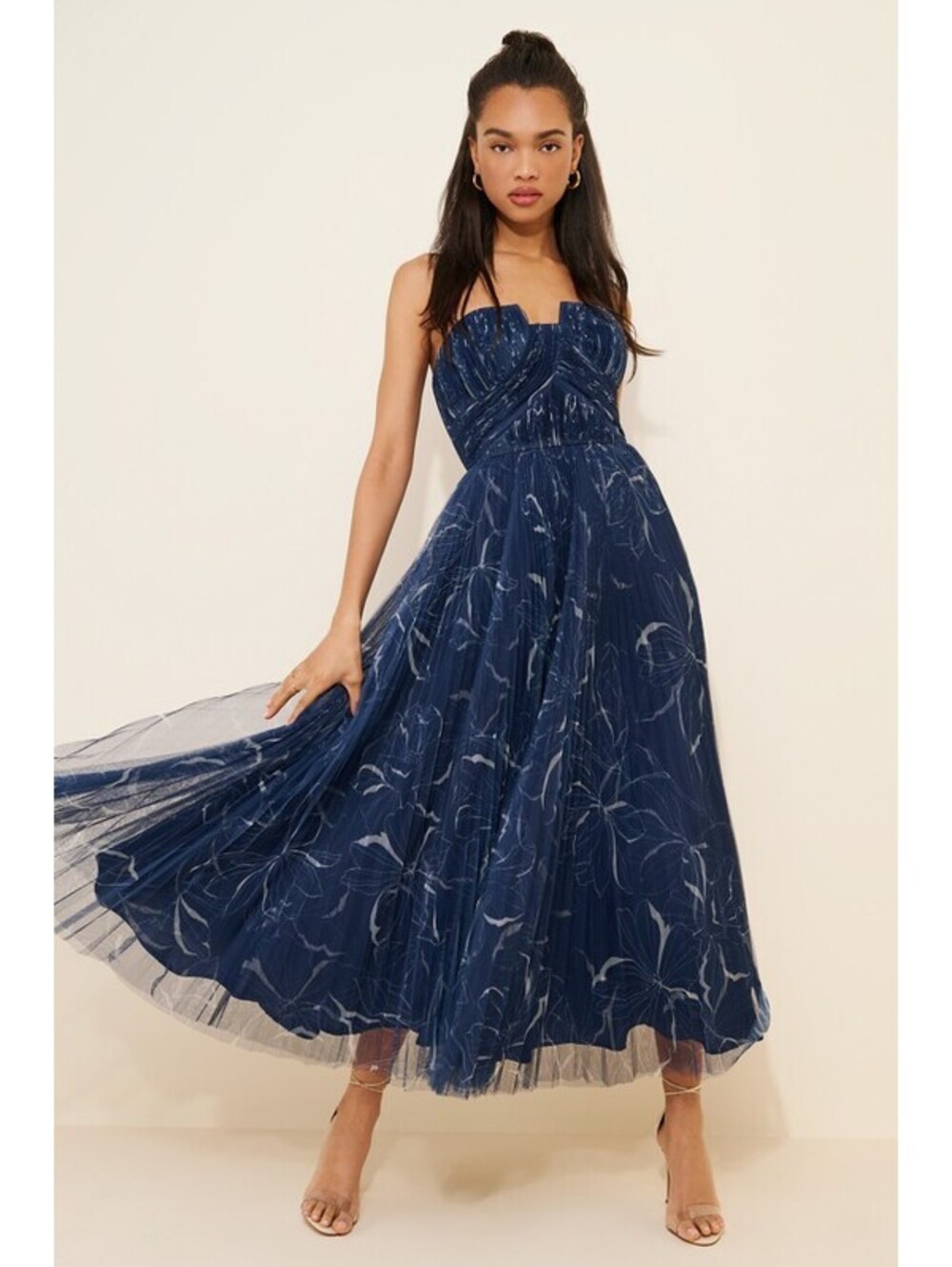 Anthropologie x Hutch - Strapless Navy Blue Pleated Tulle Maxi Dress, Size 8